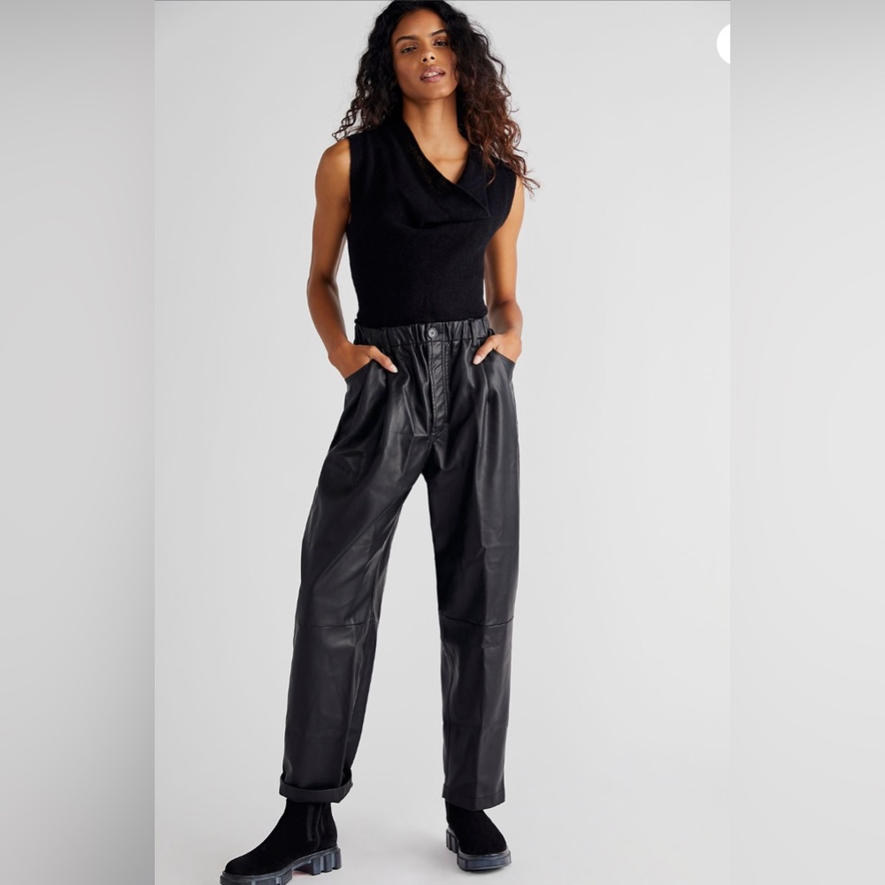 Free People Camille Solid Vegan Leather Pants in Black Small $148 MSRP